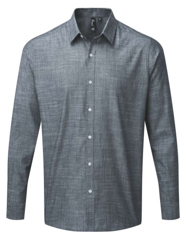 P-PR245-MEN'S COTTON SLUB CHAMBRAY LONG SLEEVE SHIRT